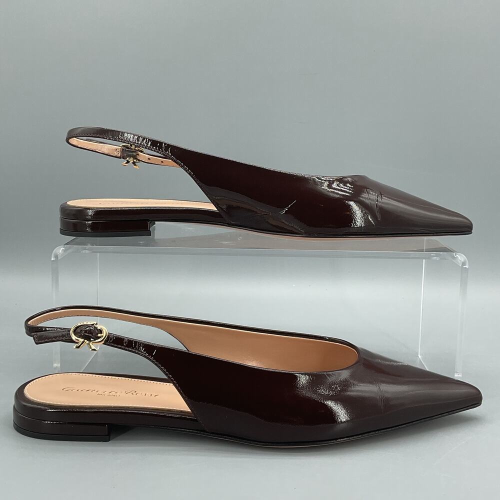 NEW Gianvito Rossi Women’s Robbie Leather Slingback Flats Burgundy Size 7.5